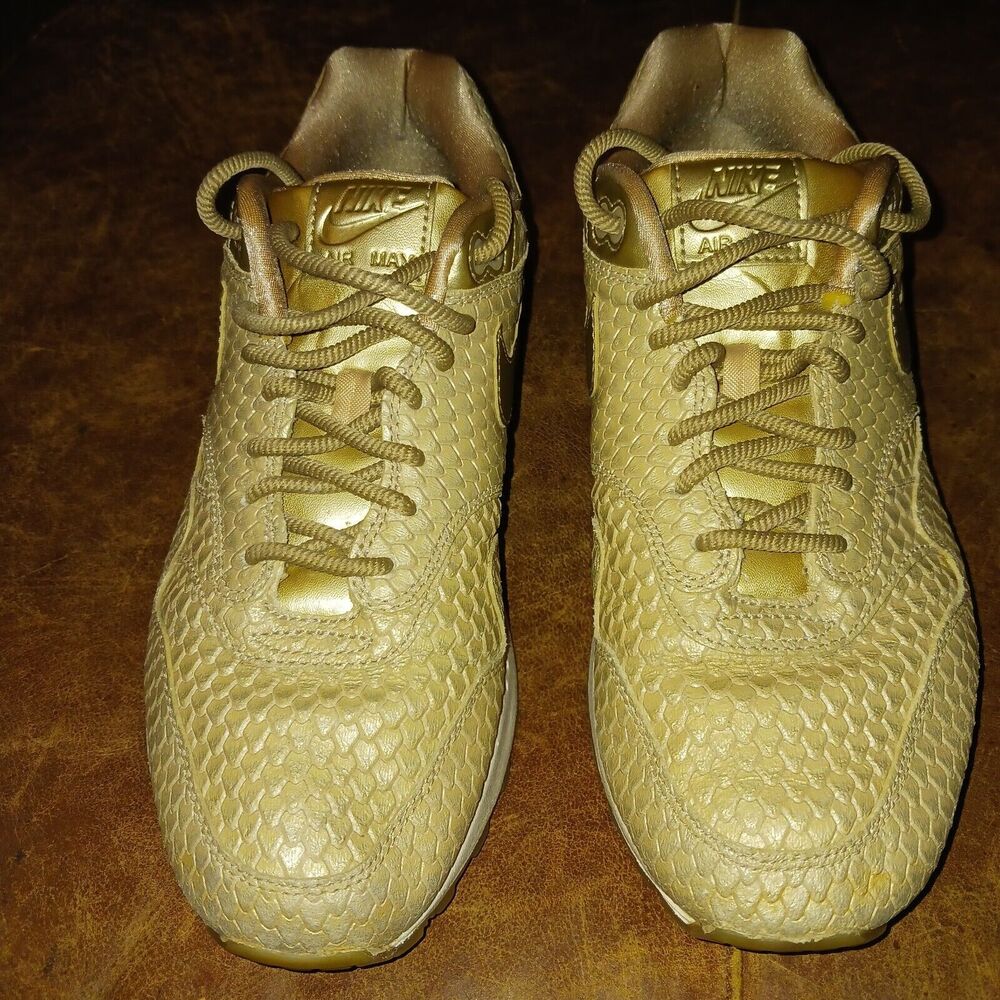Nike Women's Air Max 1 Premium Gold Fish Metallic Shoes Size 10 454746-900